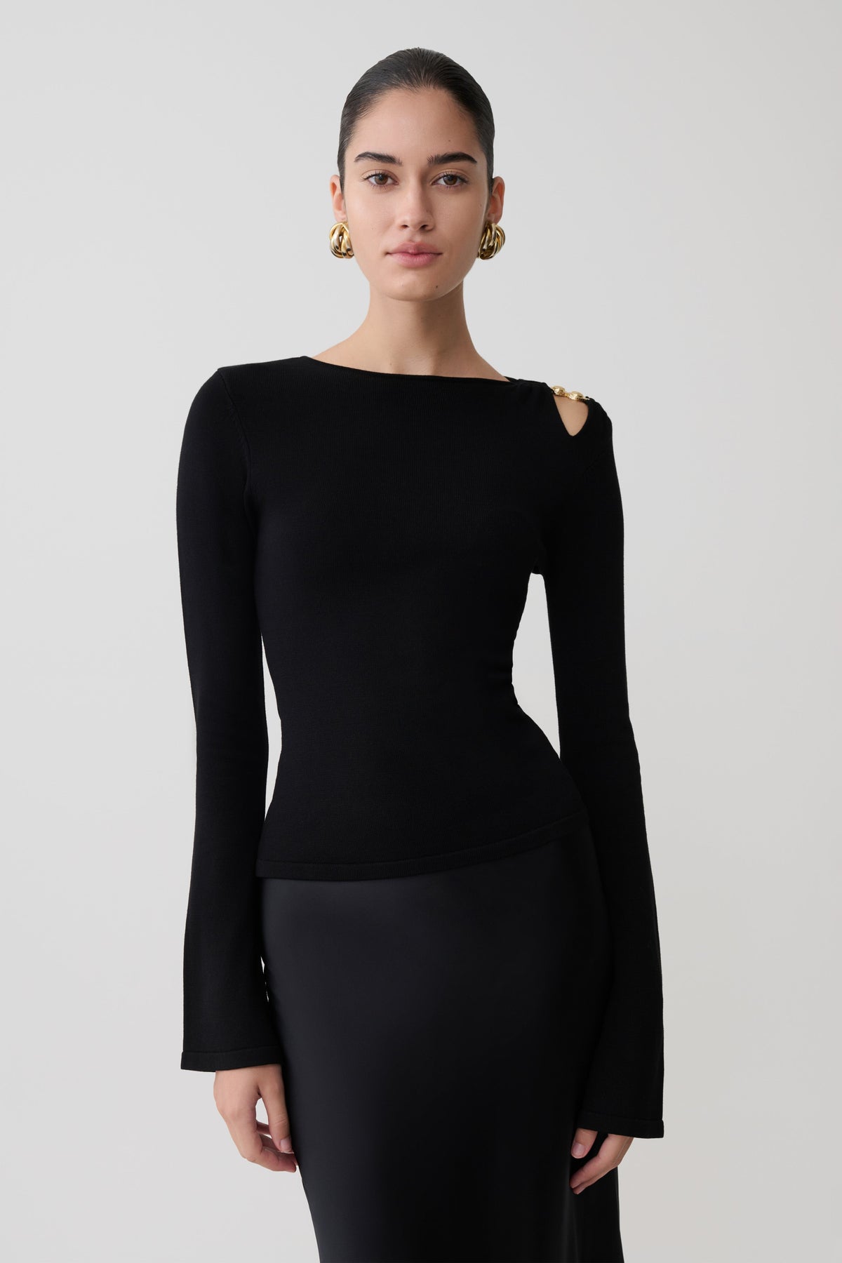 Knit Long Sleeve Longline Top - Black