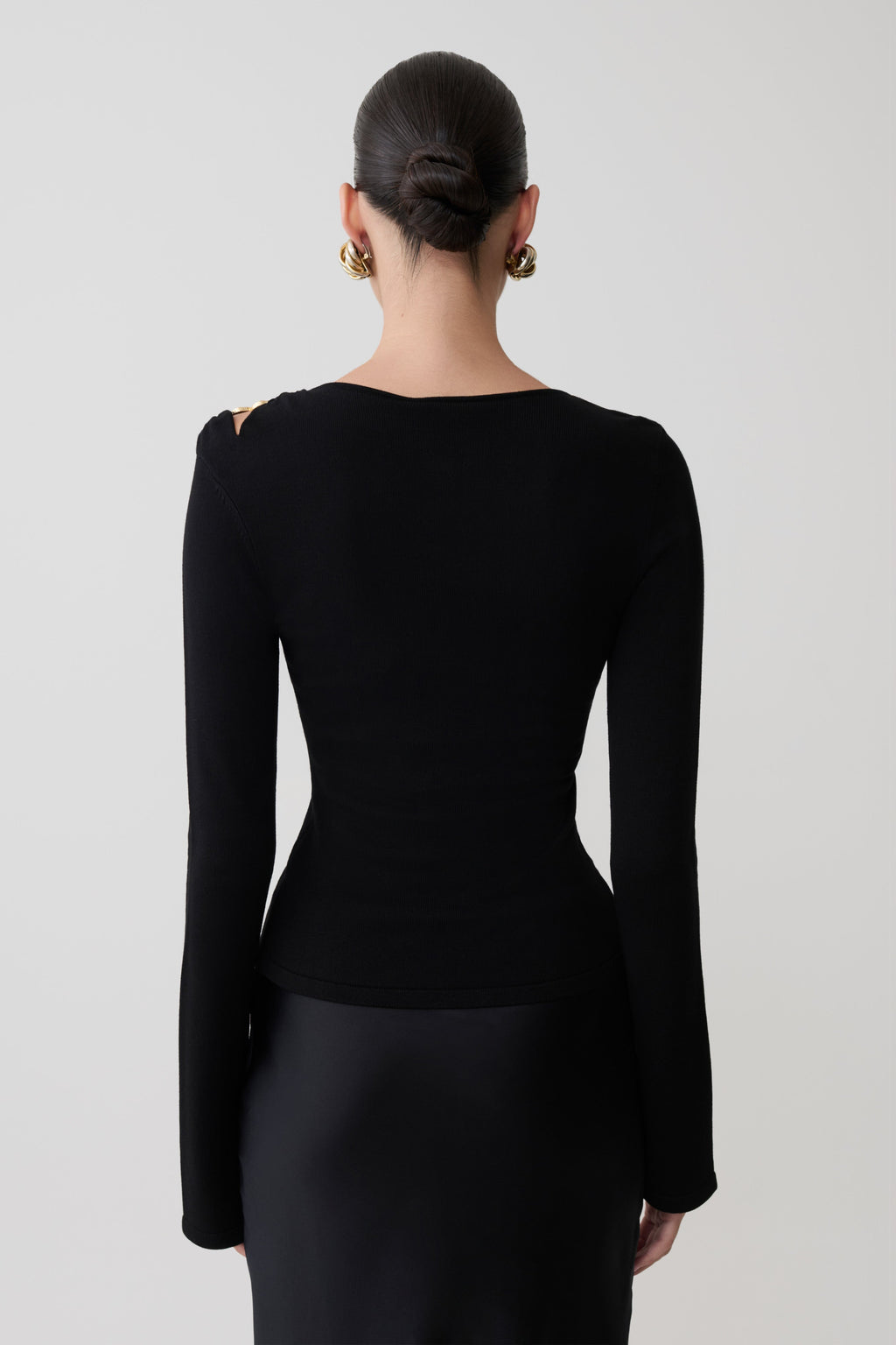 Knit Long Sleeve Longline Top - Black