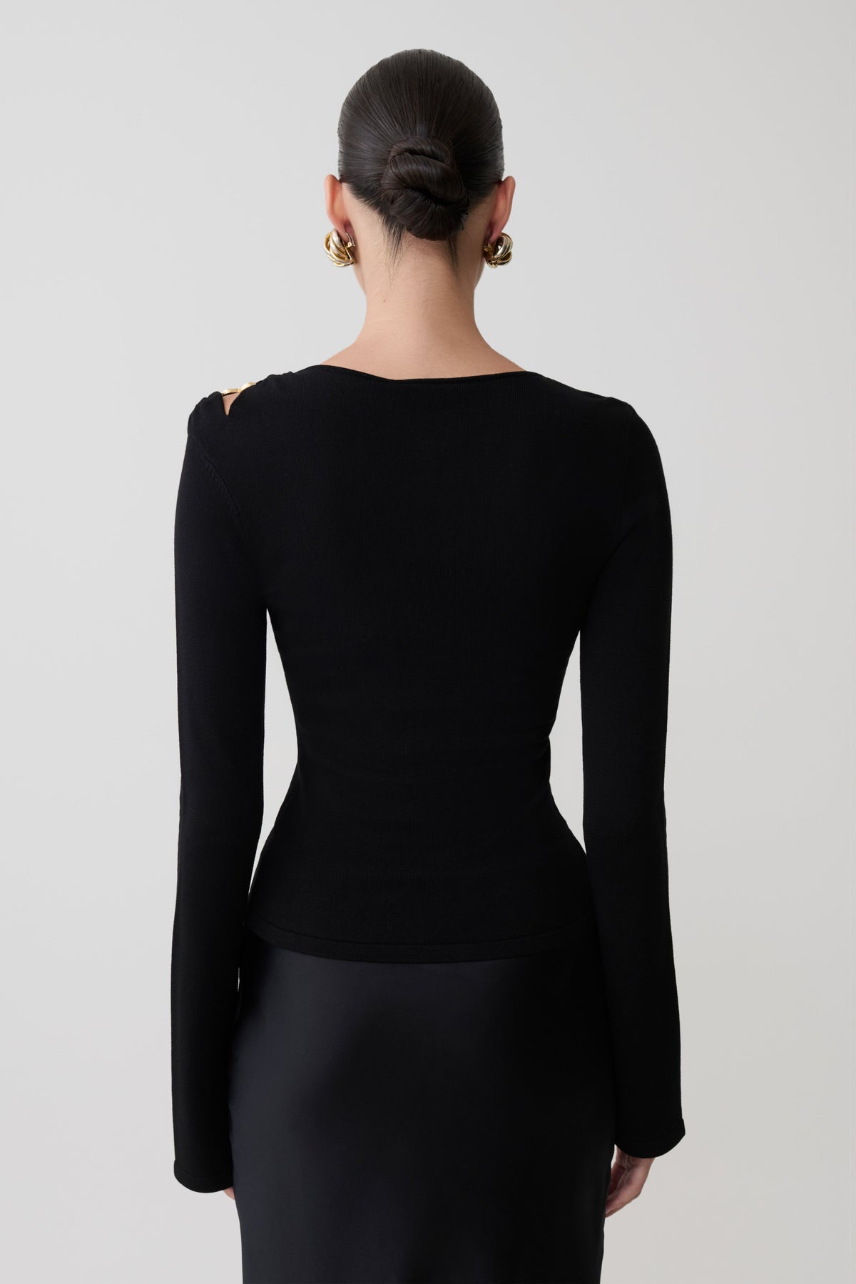 Knit Long Sleeve Longline Top - Black