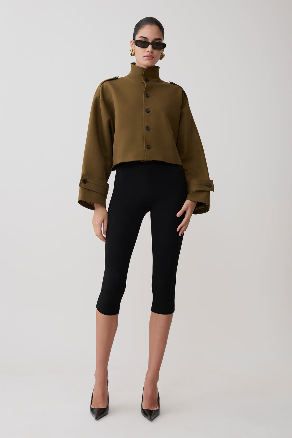 Funnel Neck Bomber Jacket - Khaki