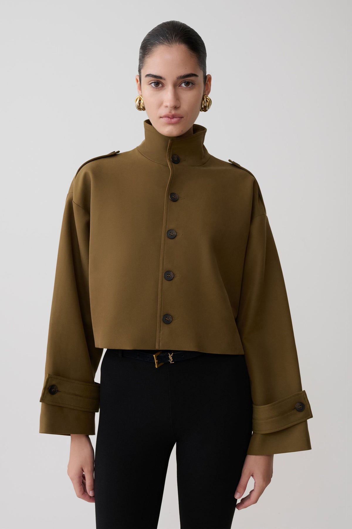 Funnel Neck Bomber Jacket - Khaki