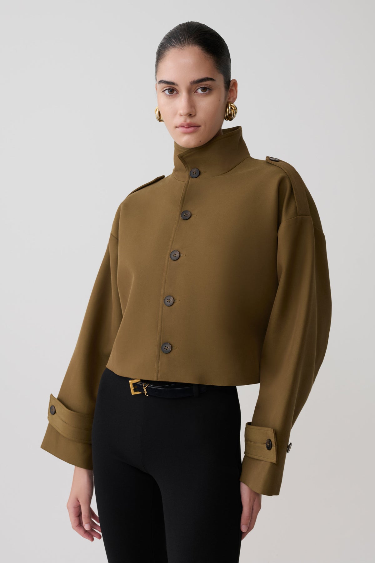 Funnel Neck Bomber Jacket - Khaki