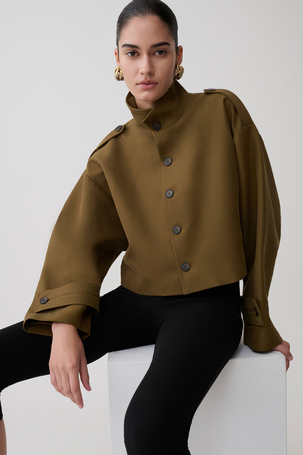 Funnel Neck Bomber Jacket - Khaki