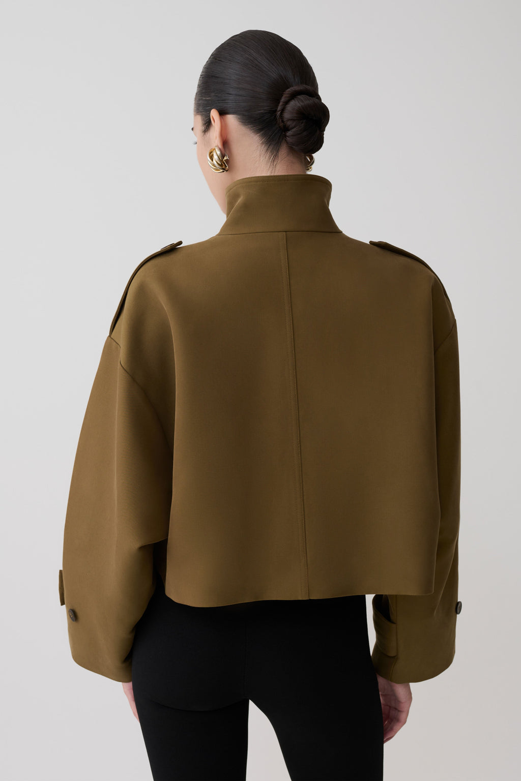 Funnel Neck Bomber Jacket - Khaki