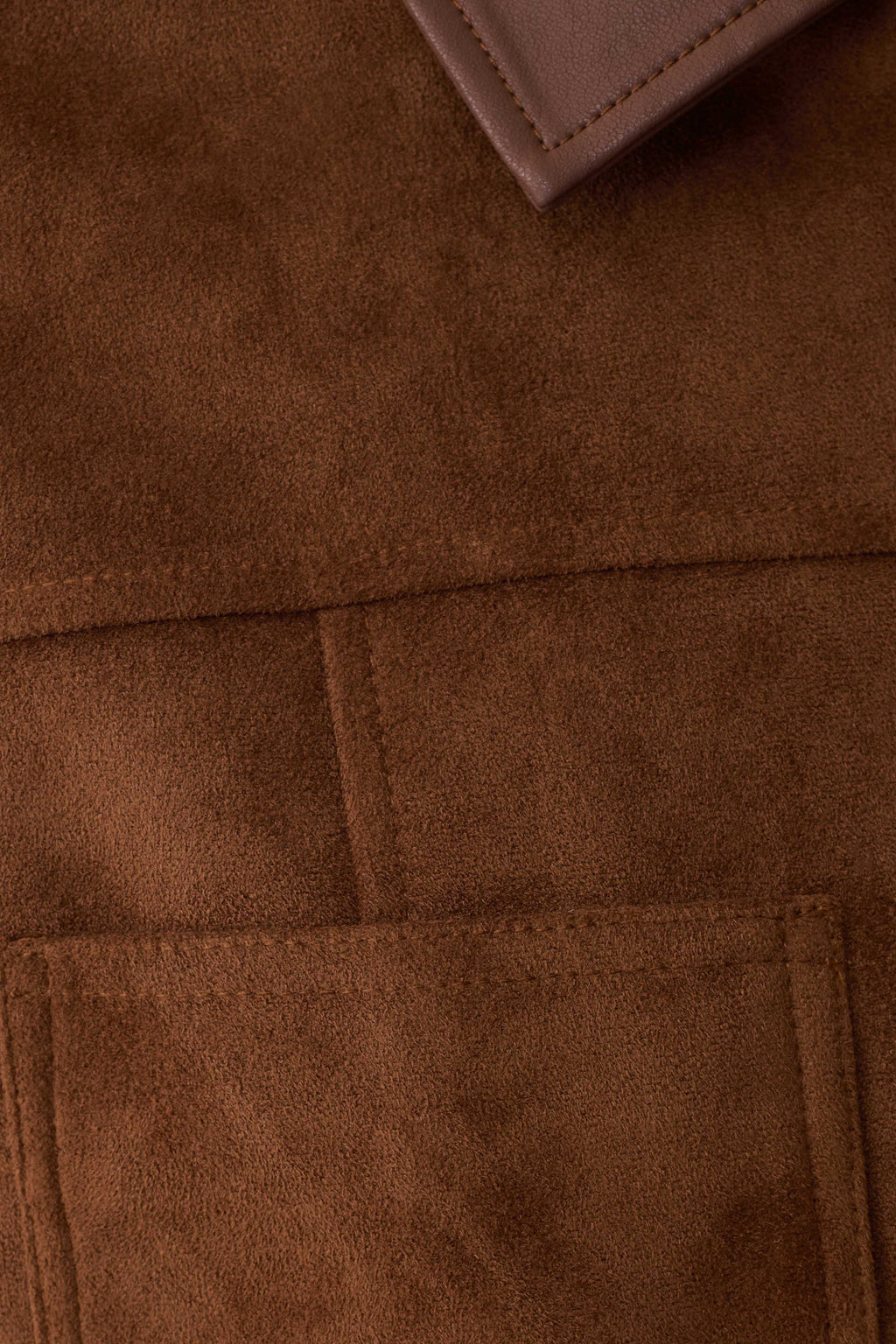 Faux Suede & Leather Collared Jacket - Tan
