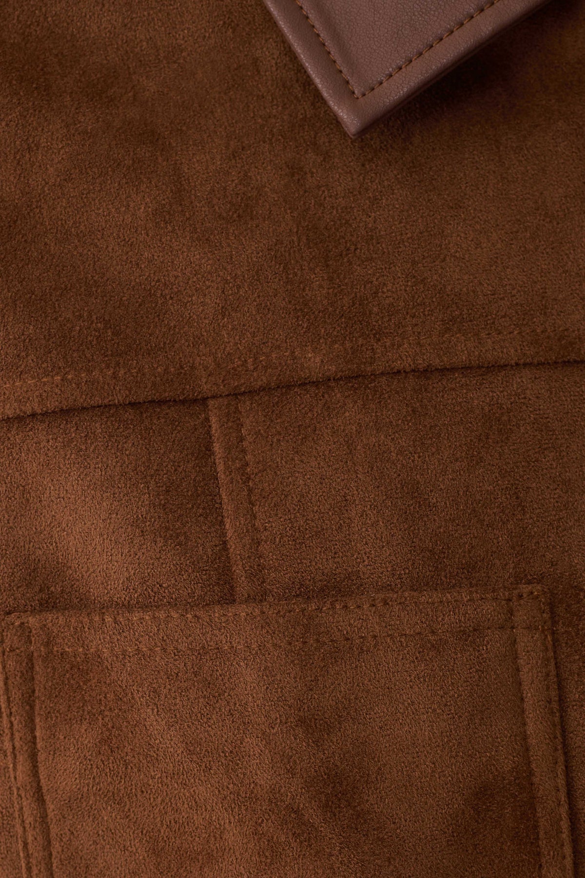 Faux Suede & Leather Collared Jacket - Tan