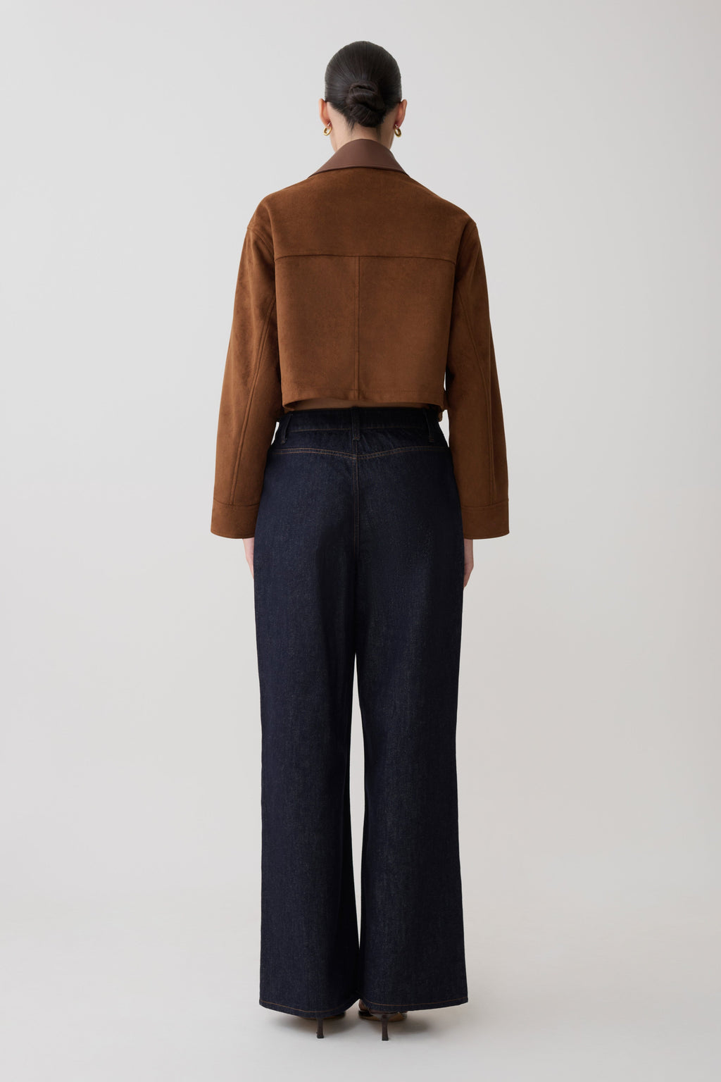 Faux Suede & Leather Collared Jacket - Tan