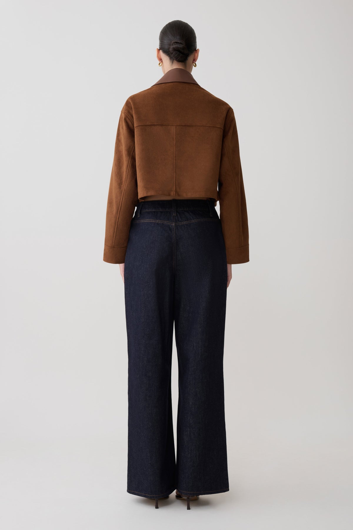 Faux Suede & Leather Collared Jacket - Tan