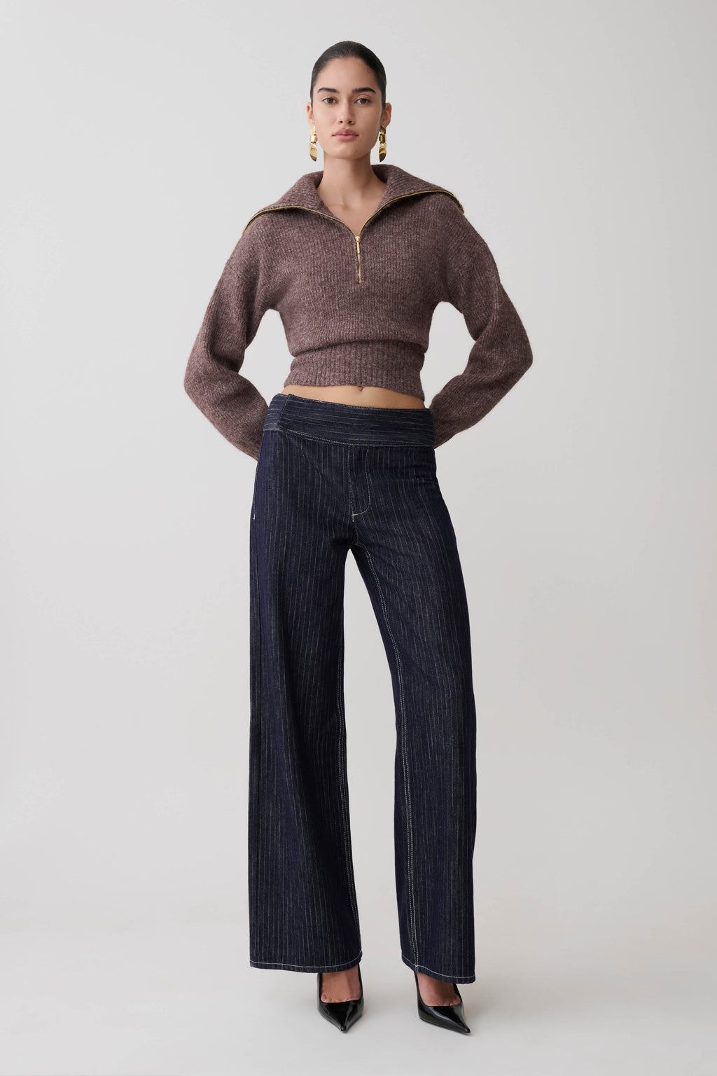 Zip Knit Jumper - Brown Marle