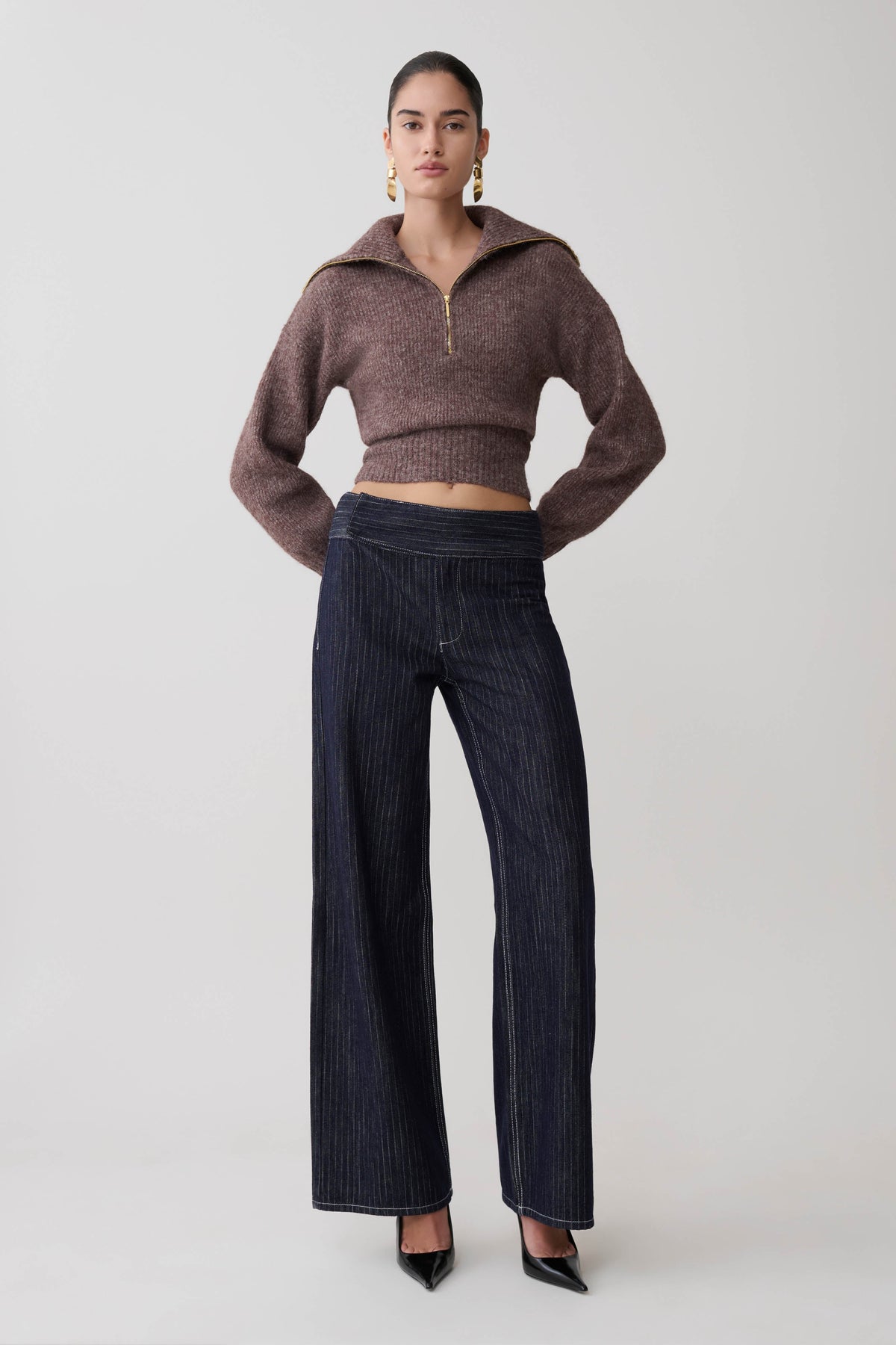 Zip Knit Jumper - Brown Marle