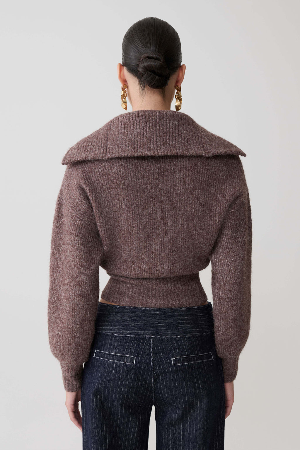 Zip Knit Jumper - Brown Marle