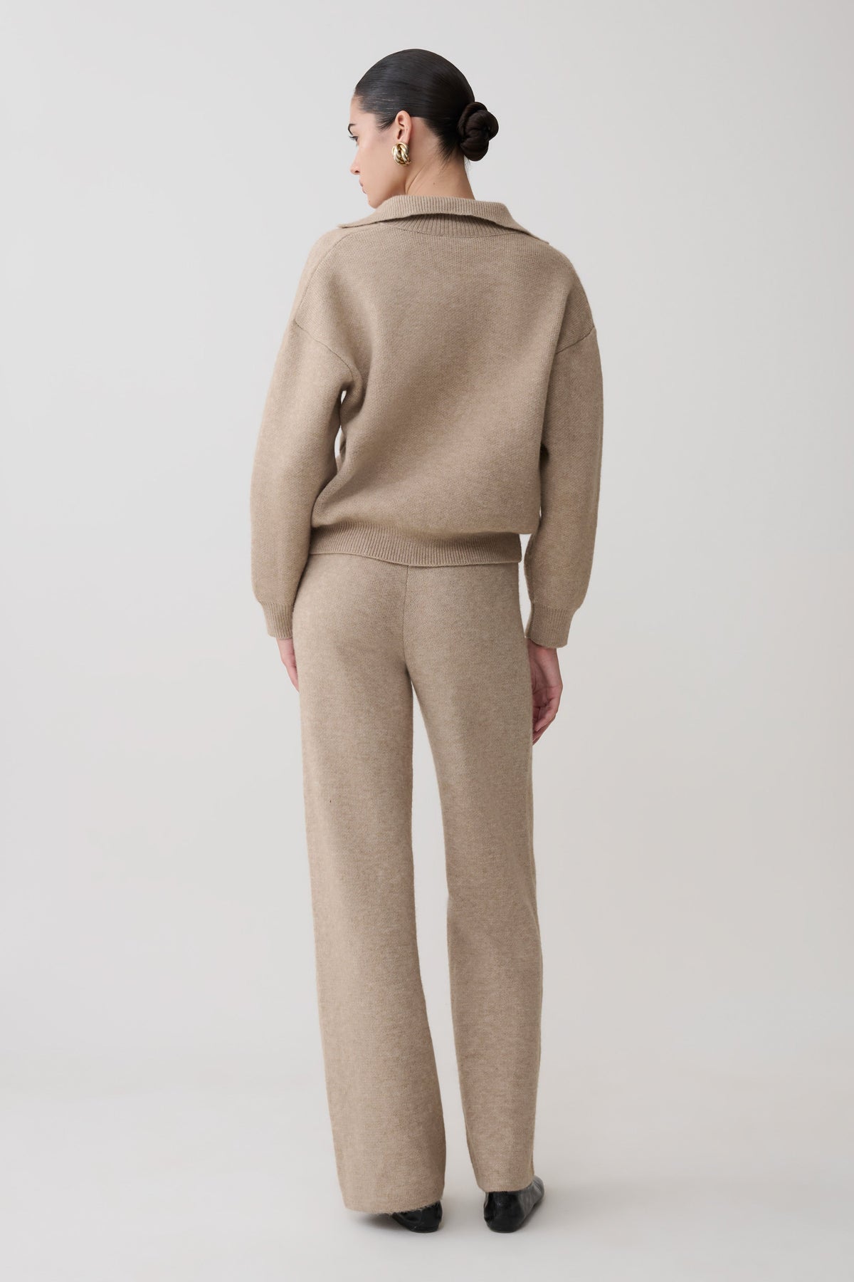 Knit Wide Leg Pants - Beige Marle