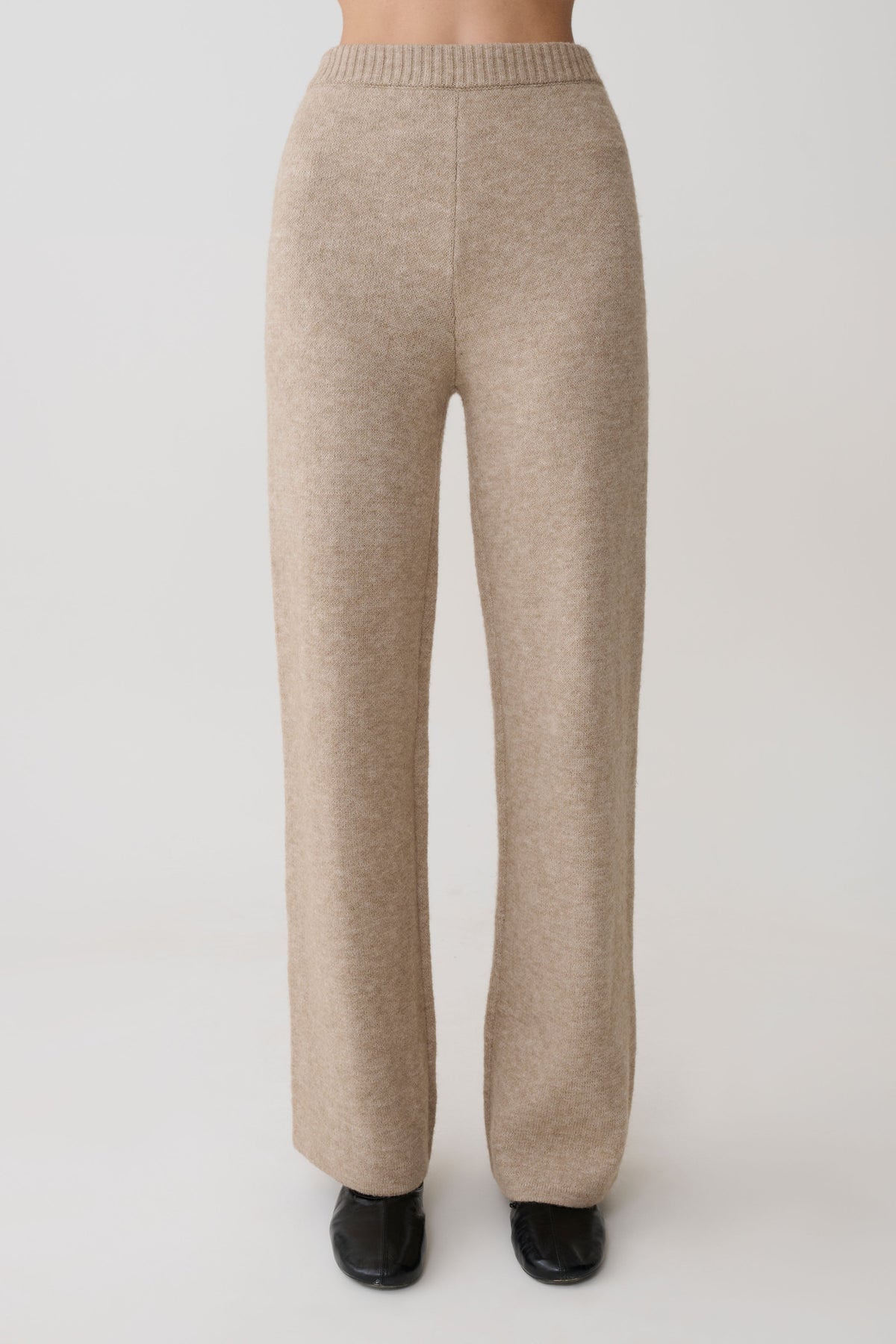 Knit Wide Leg Pants - Beige Marle