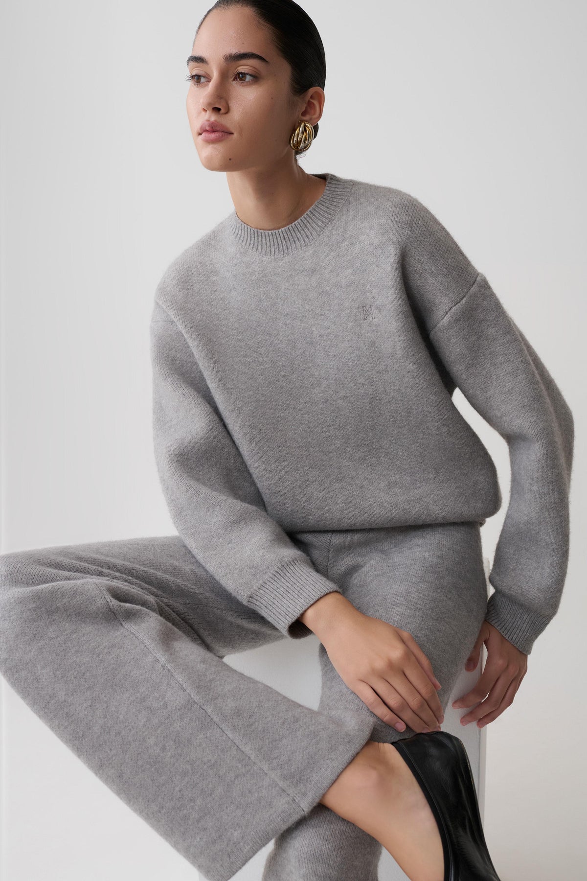 Oversized Knit Jumper - Grey Marle