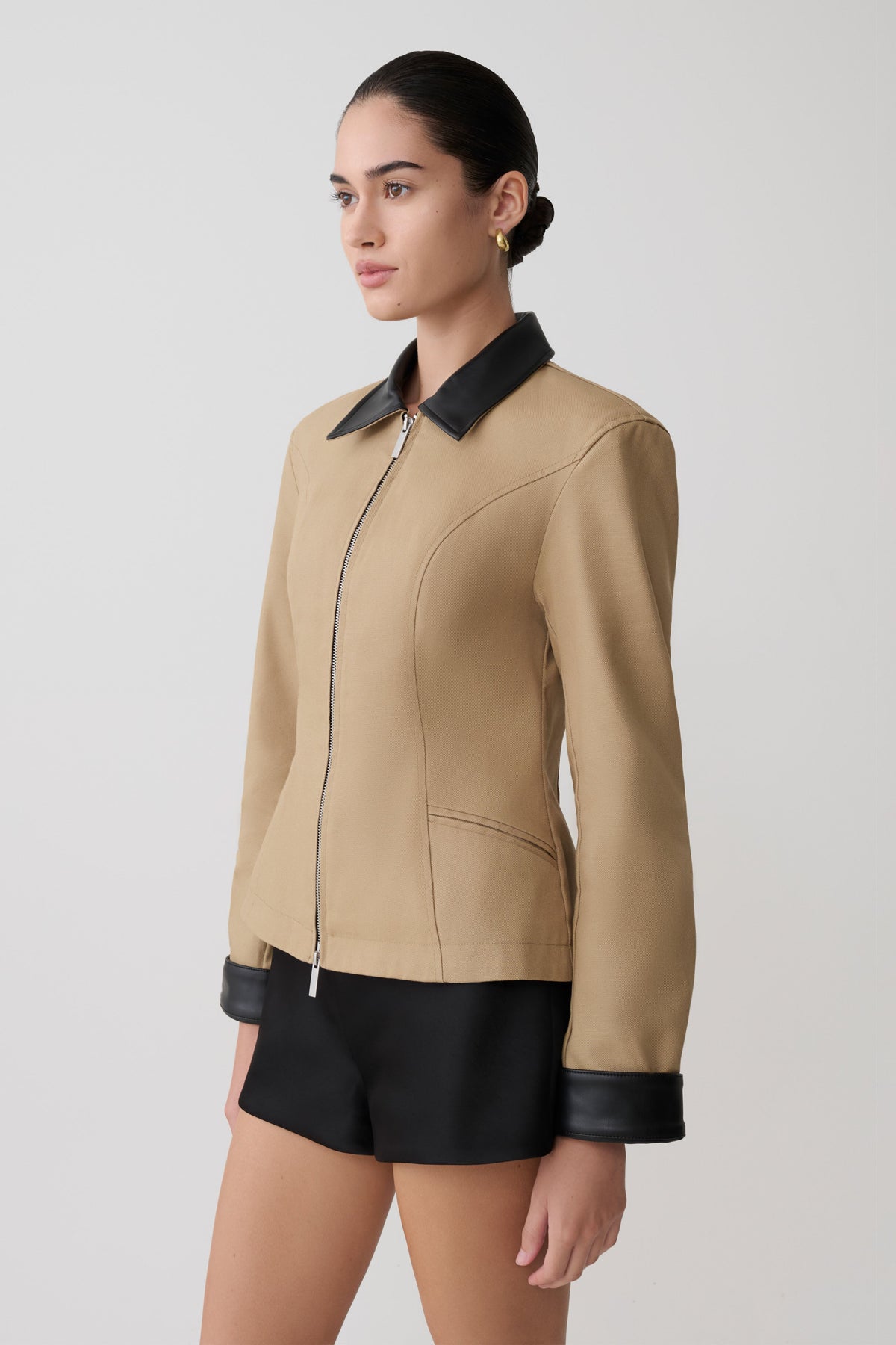 Zip Up Collared Jacket - Natural