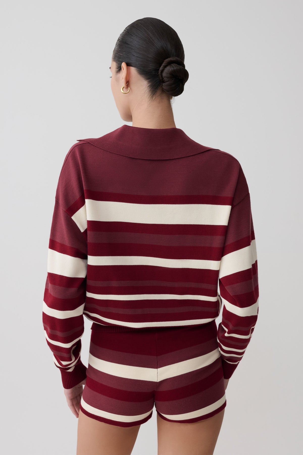 Stripe Long Sleeve Knit Jumper - Burgundy/Cream