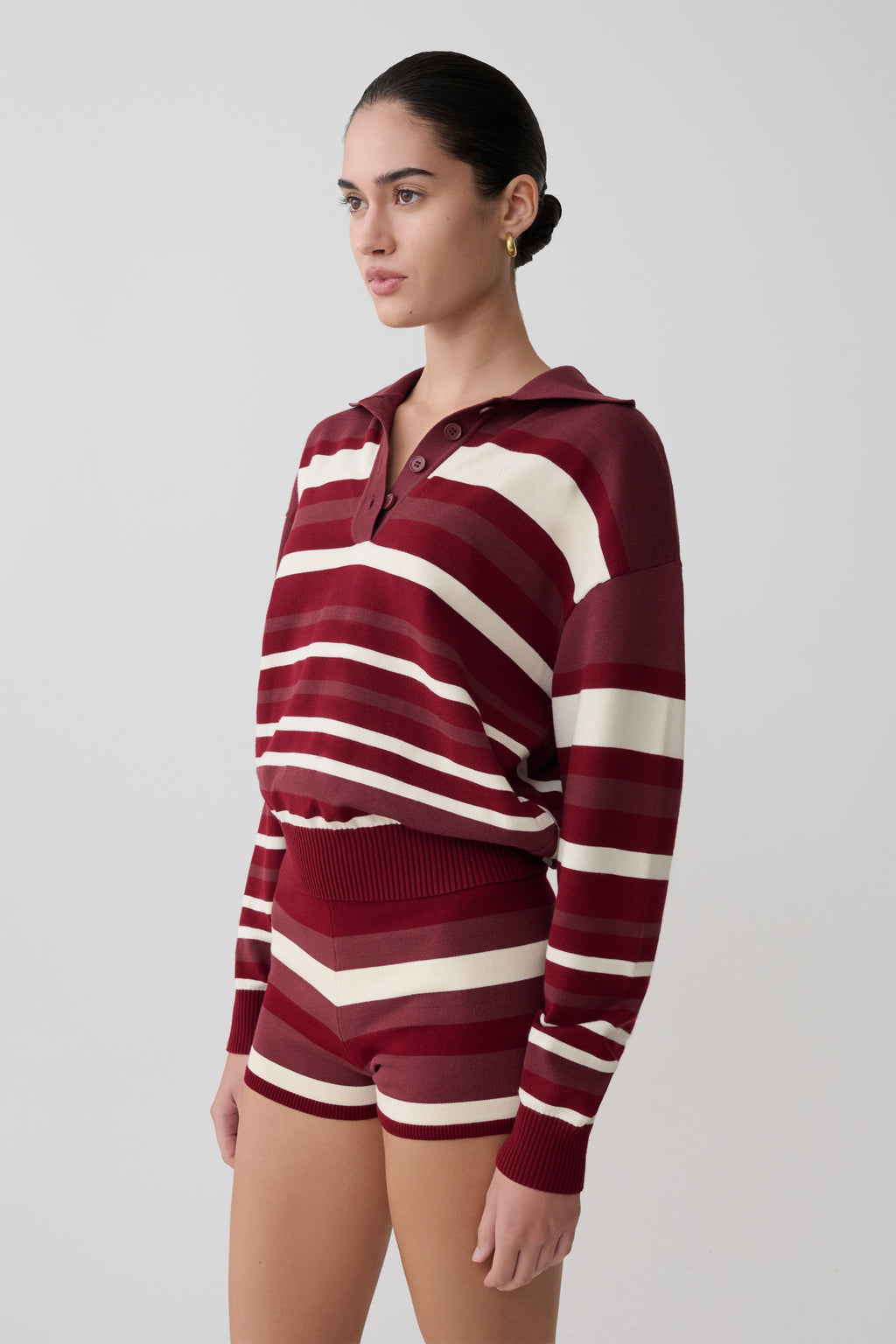 Stripe Long Sleeve Knit Jumper - Burgundy/Cream