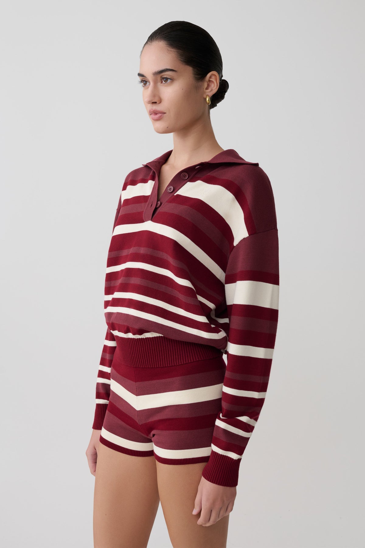 Stripe Long Sleeve Knit Jumper - Burgundy/Cream