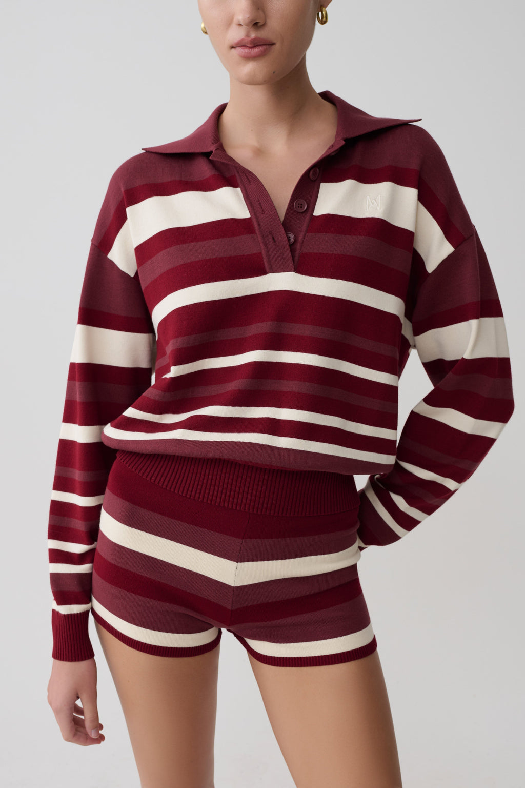 Stripe Knit Short - Burgundy/Cream