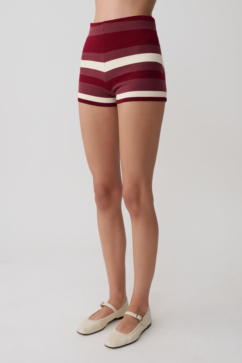 Stripe Knit Short - Burgundy/Cream