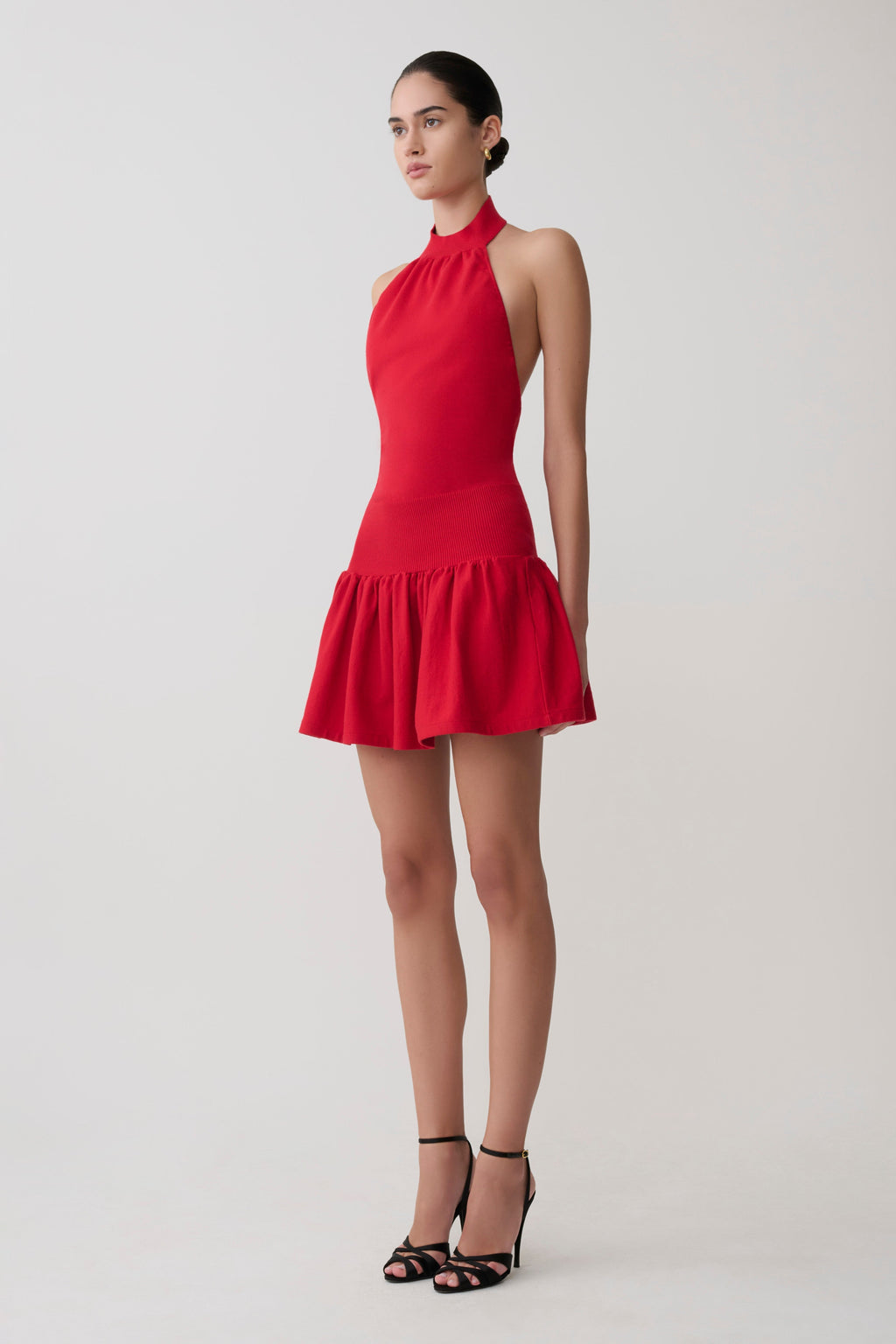 Halter Mini Knit Dress - Red