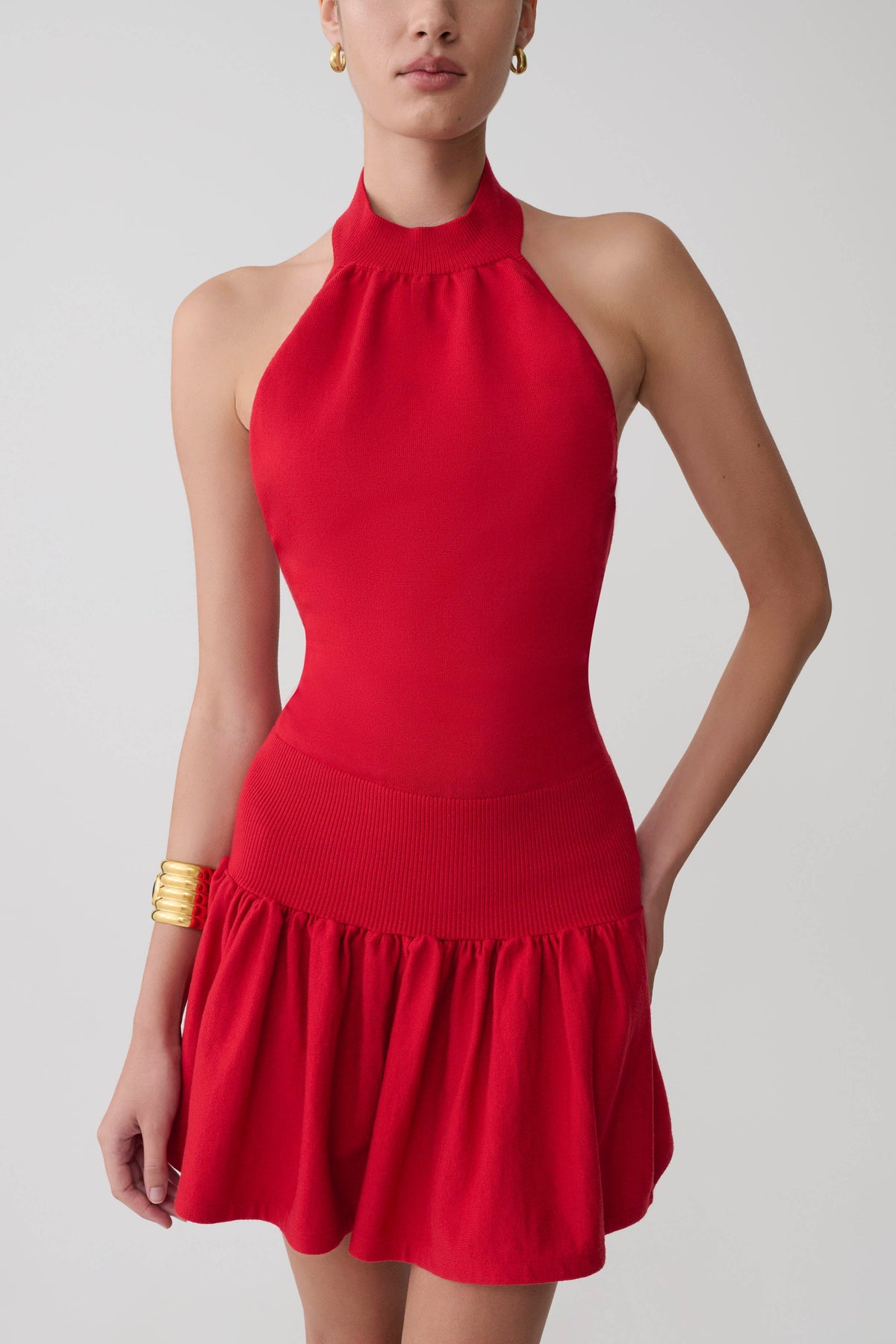 Halter Mini Knit Dress - Red