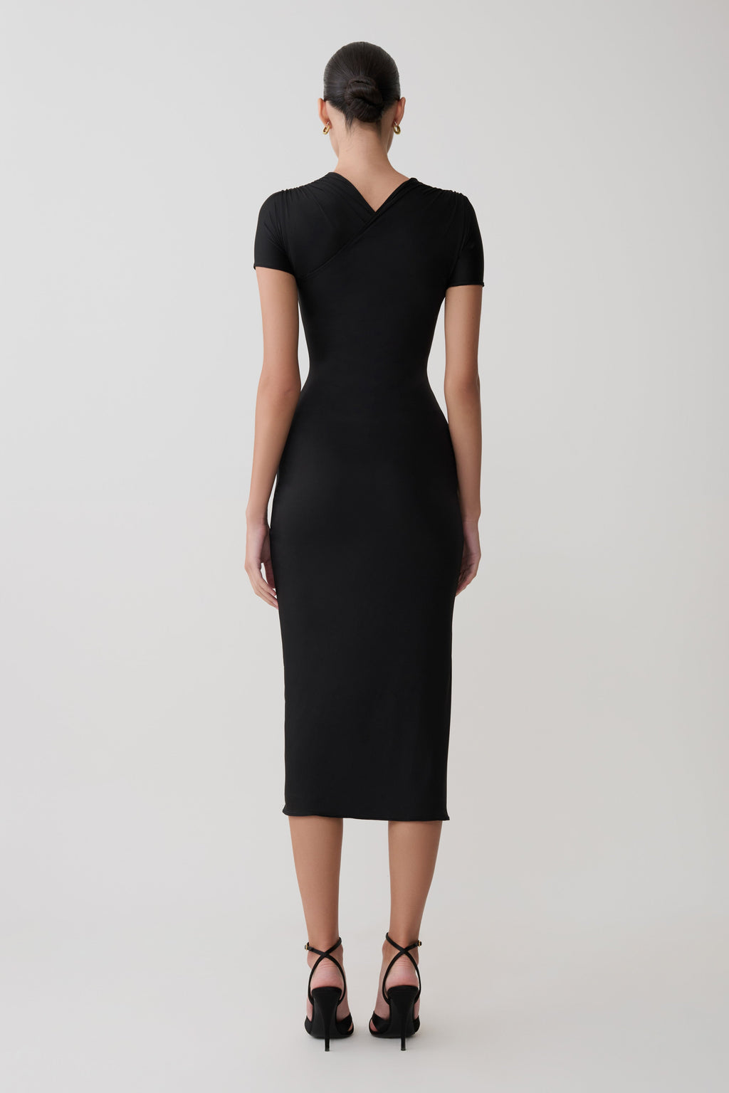 Cross-Over Neck Slinky Maxi Dress - Black