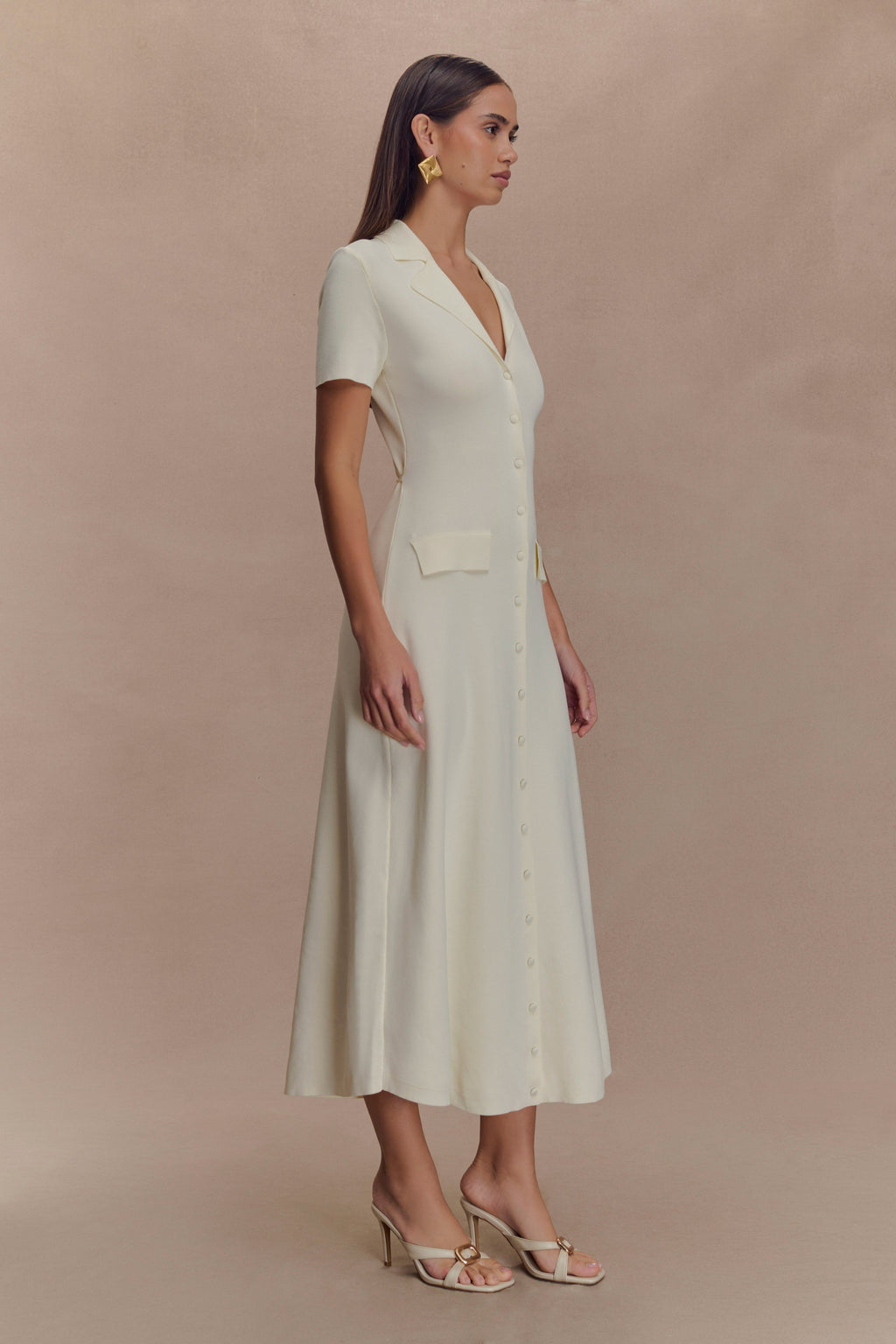 Short Sleeve Knit Midi Dress - Ivory