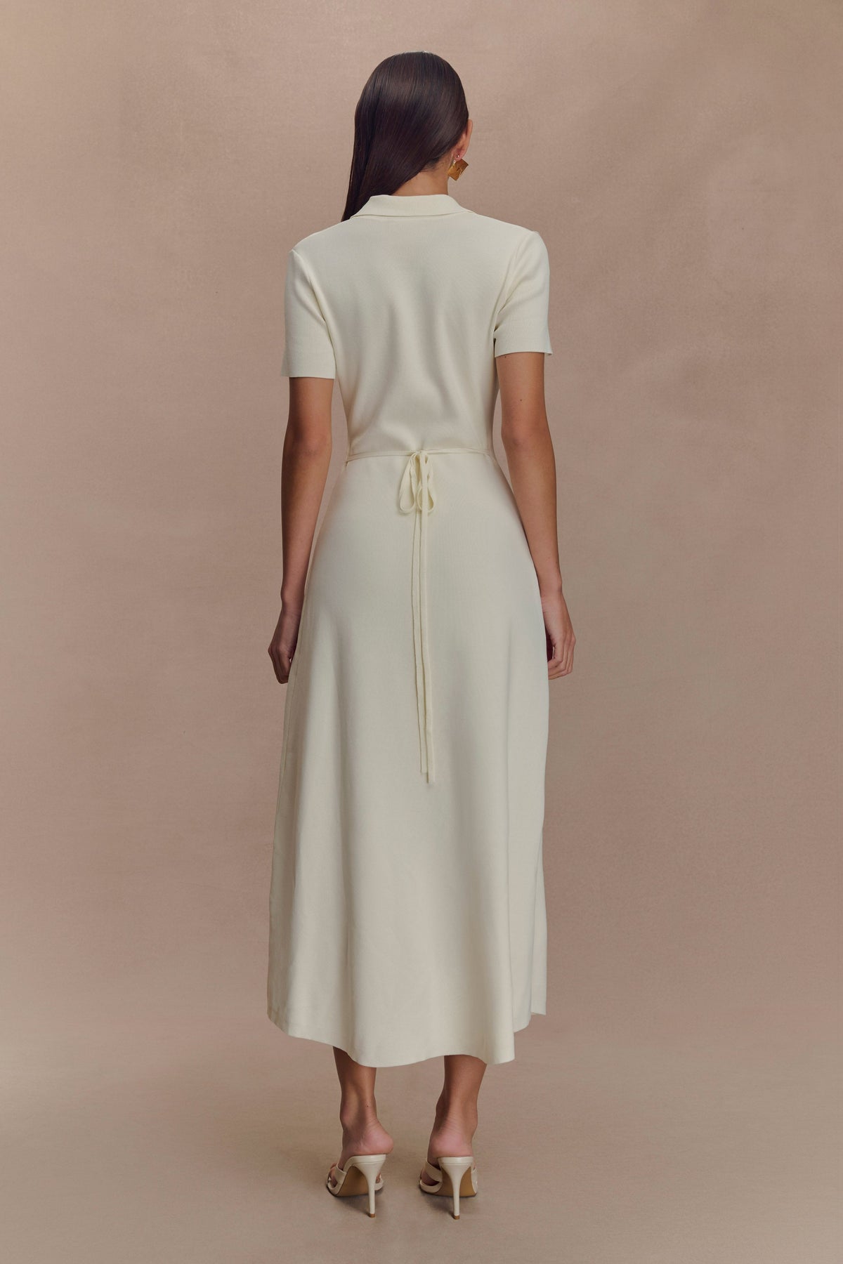 Short Sleeve Knit Midi Dress - Ivory
