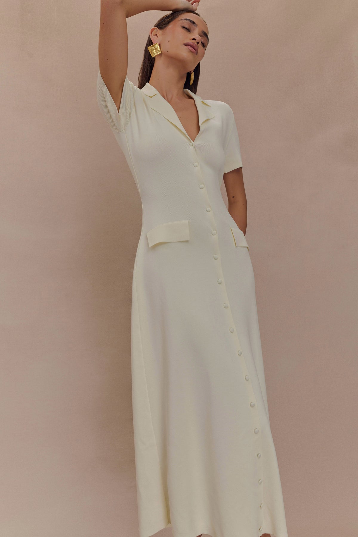 Short Sleeve Knit Midi Dress - Ivory