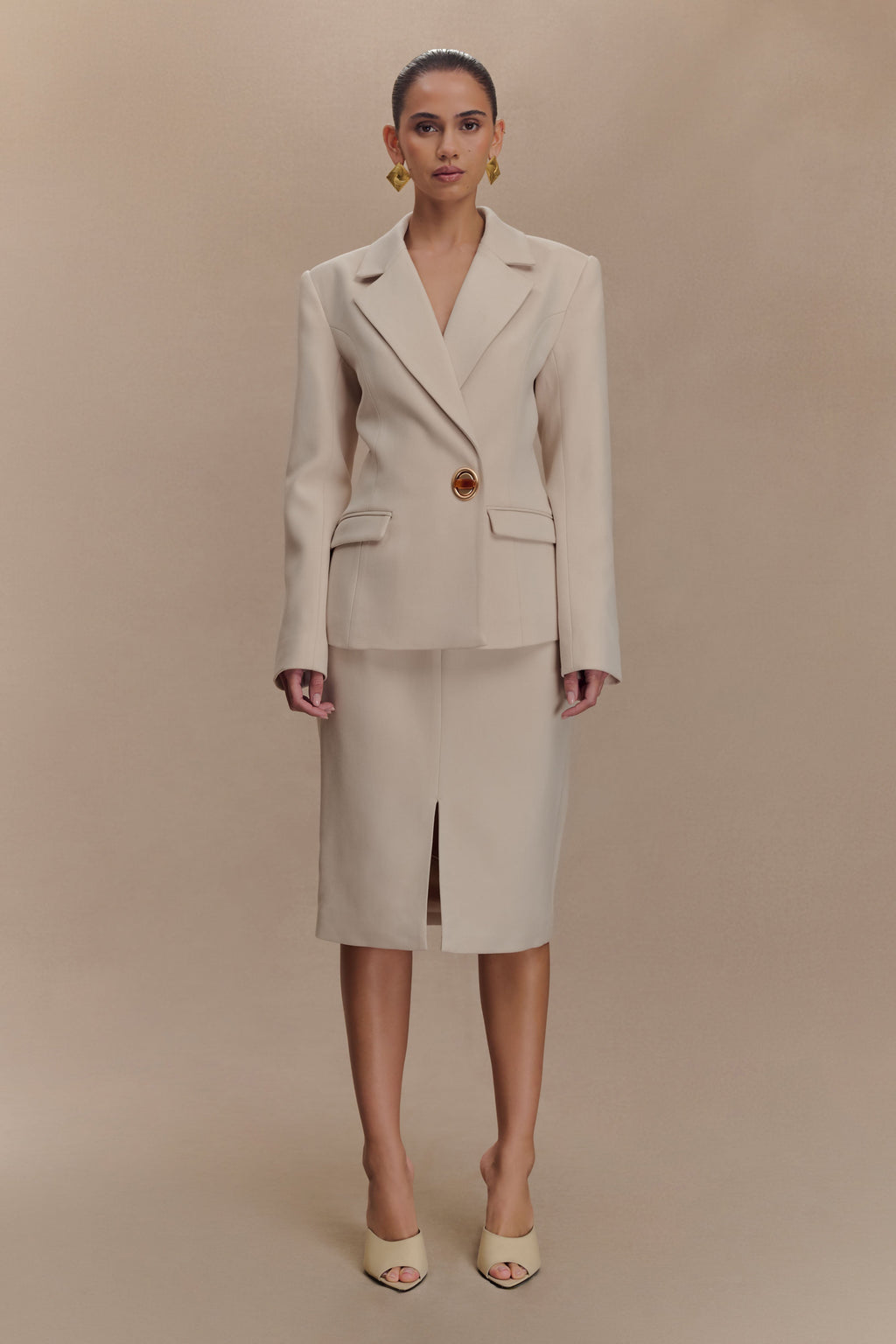 Cinched Waist Blazer - Ivory Stone