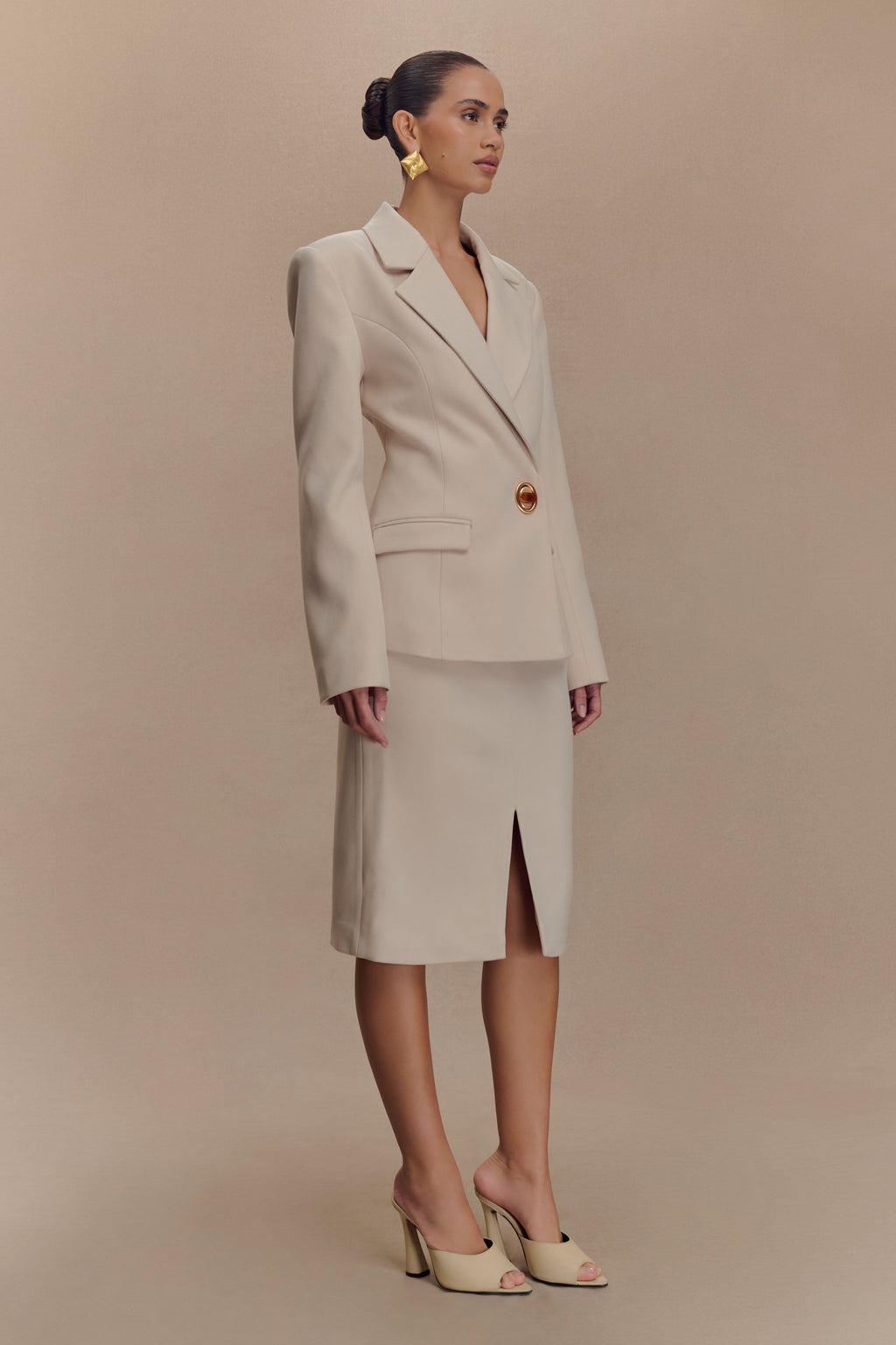Cinched Waist Blazer - Ivory Stone