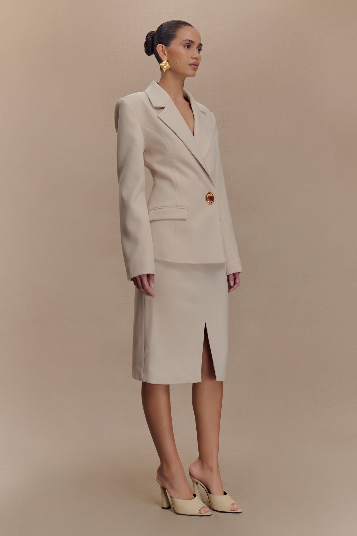 Cinched Waist Blazer - Ivory Stone