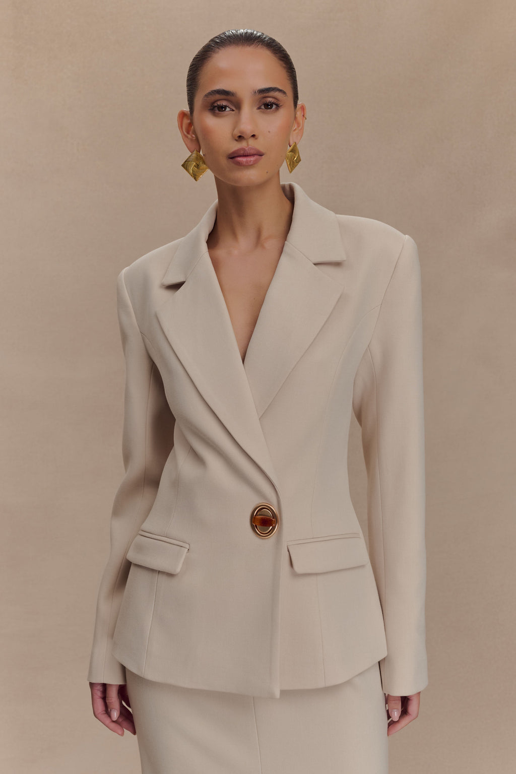 Cinched Waist Blazer - Ivory Stone