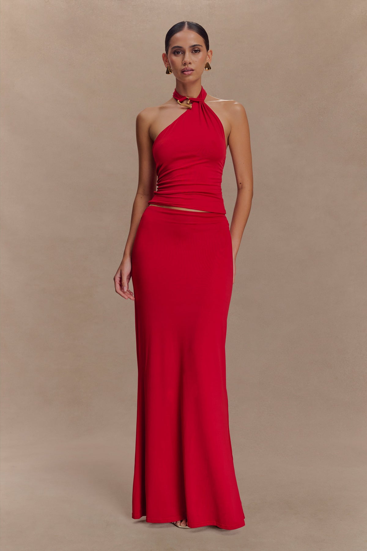 Slinky Fishtail Maxi Skirt - Red