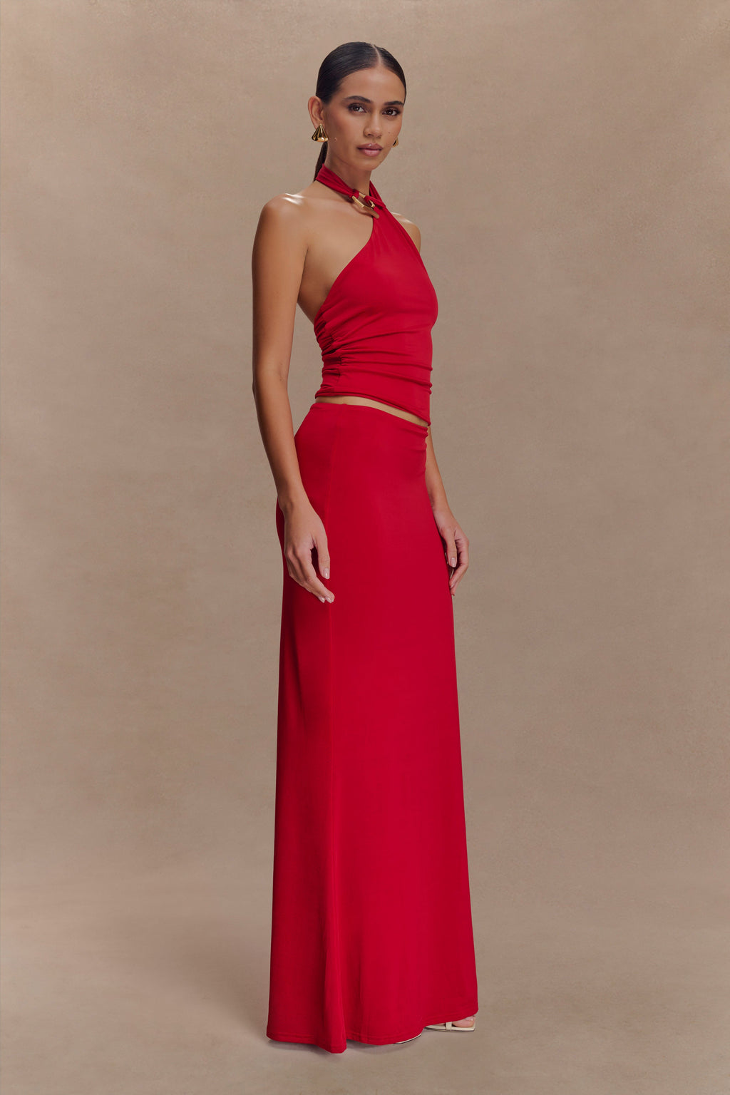Slinky Fishtail Maxi Skirt - Red