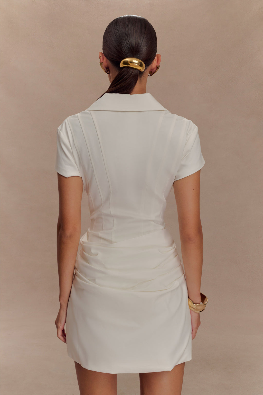 Collared Cotton Mini Dress - White