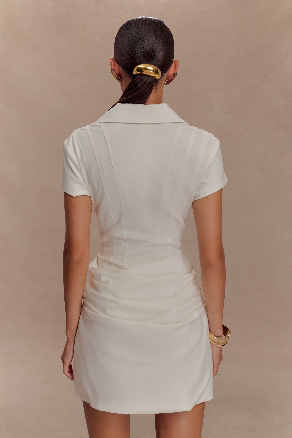 Collared Cotton Mini Dress - White