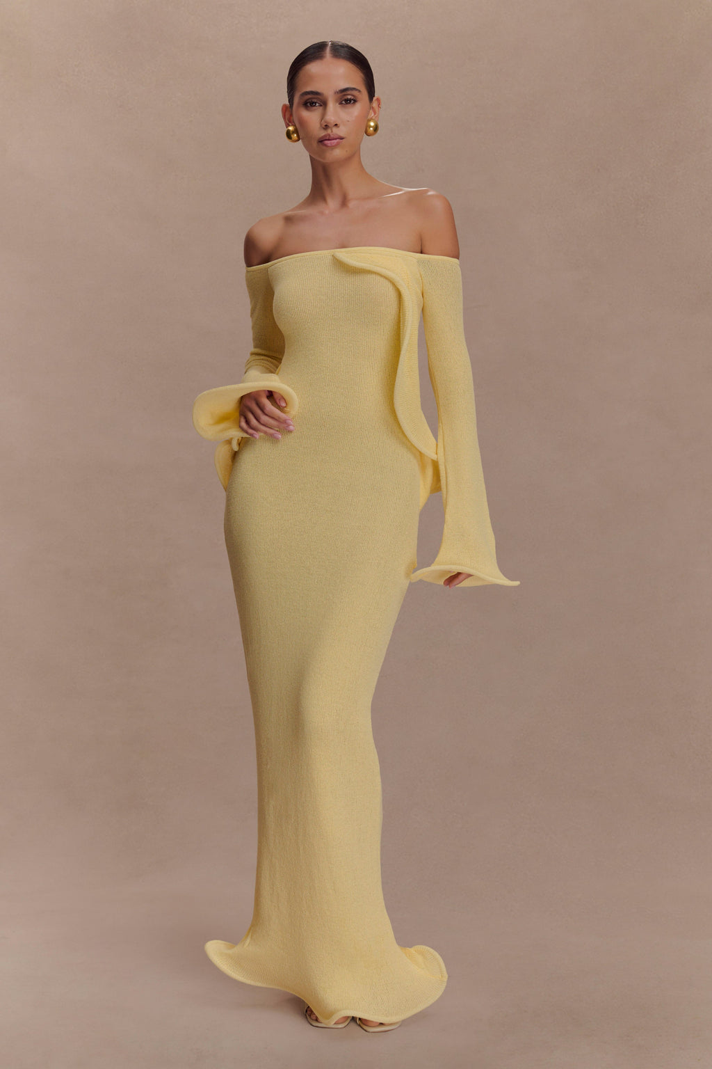 Off Shoulder Knit Maxi Dress - Lemon