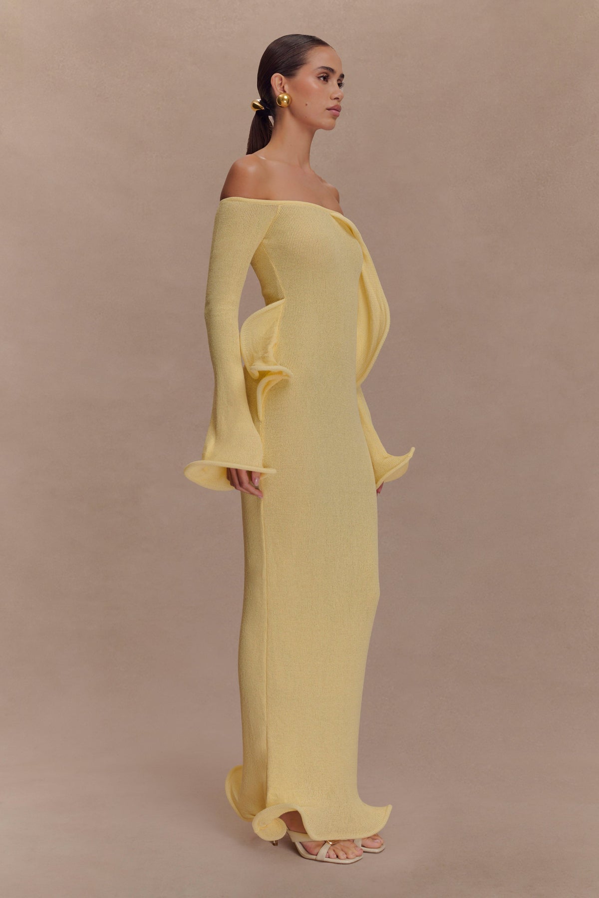 Off Shoulder Knit Maxi Dress - Lemon