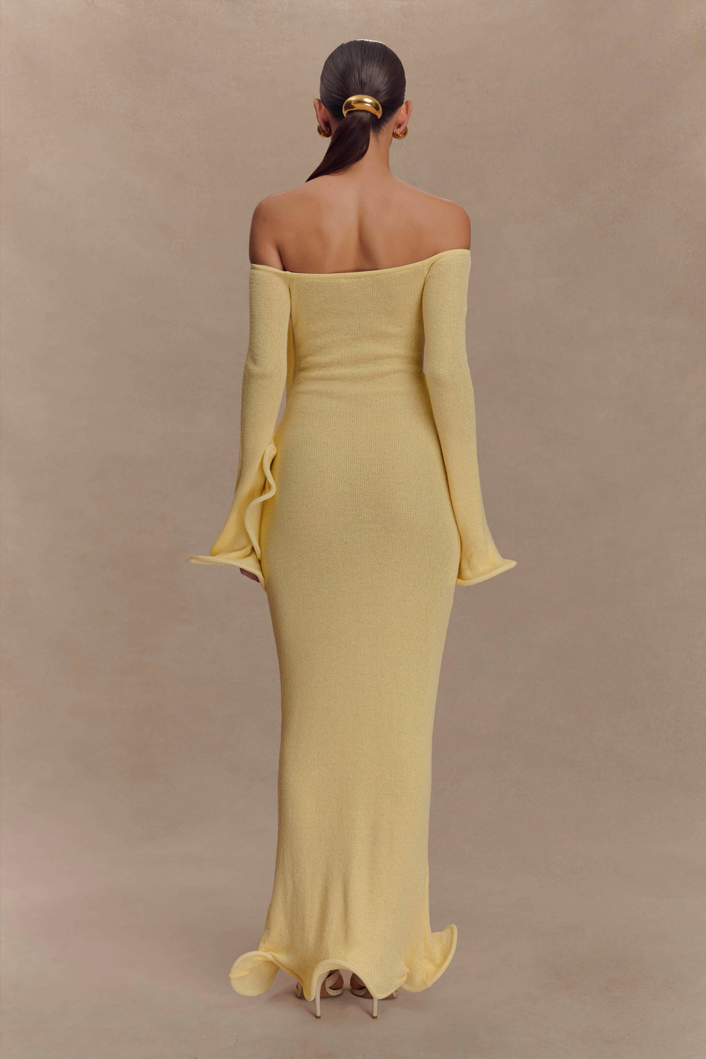 Off Shoulder Knit Maxi Dress - Lemon