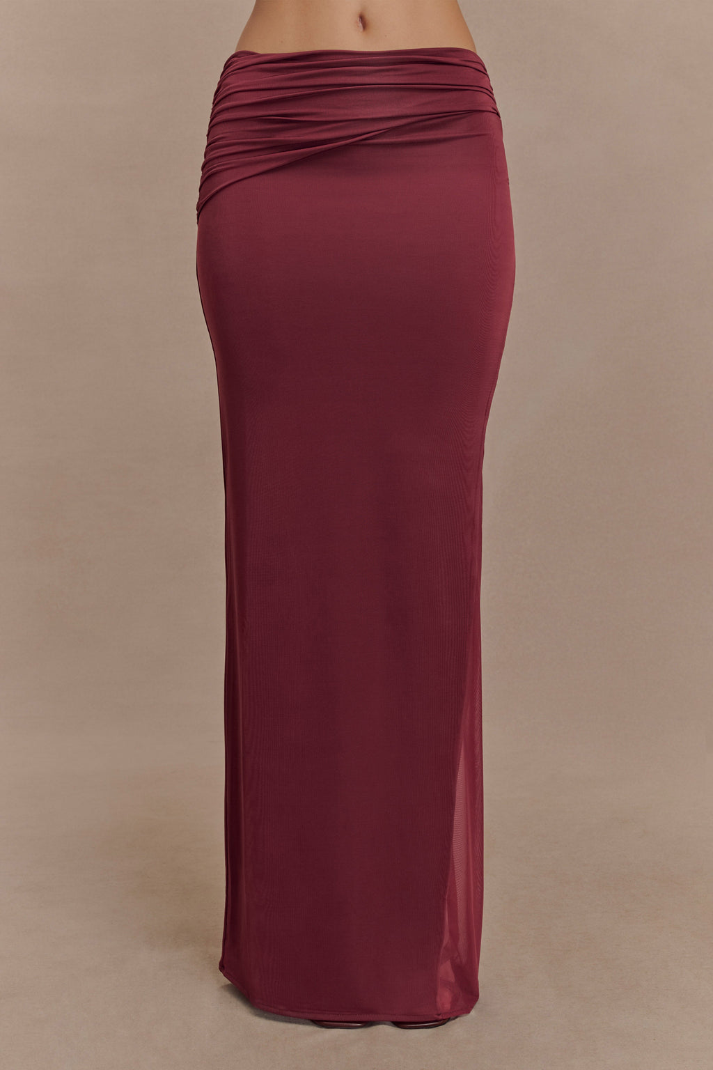 Slinky And Mesh Maxi Skirt - Wine