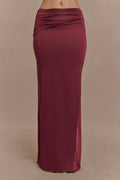 Slinky And Mesh Maxi Skirt - Wine