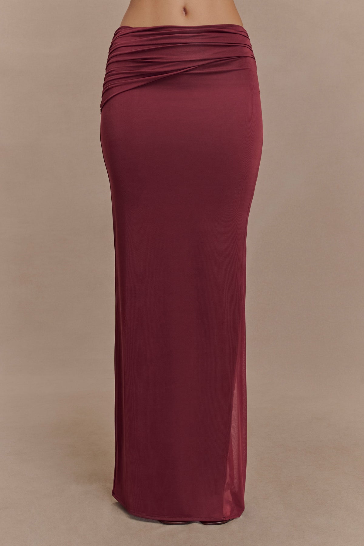 Slinky And Mesh Maxi Skirt - Wine