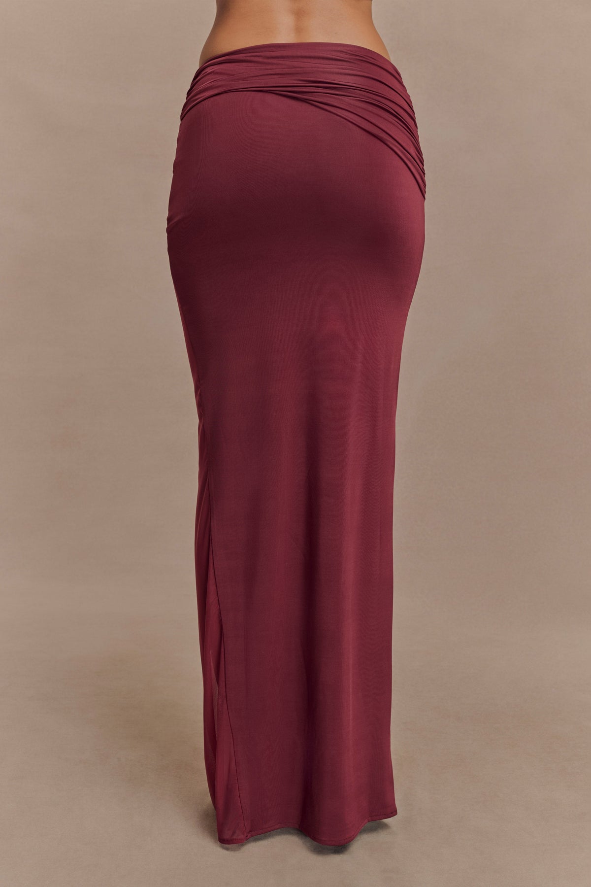 Slinky And Mesh Maxi Skirt - Wine