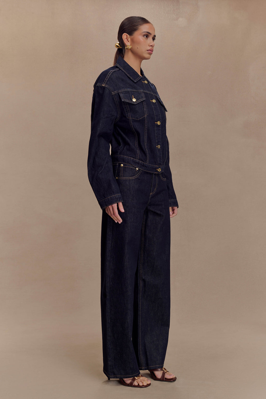 Cinched Denim Jacket - Washed Indigo Blue