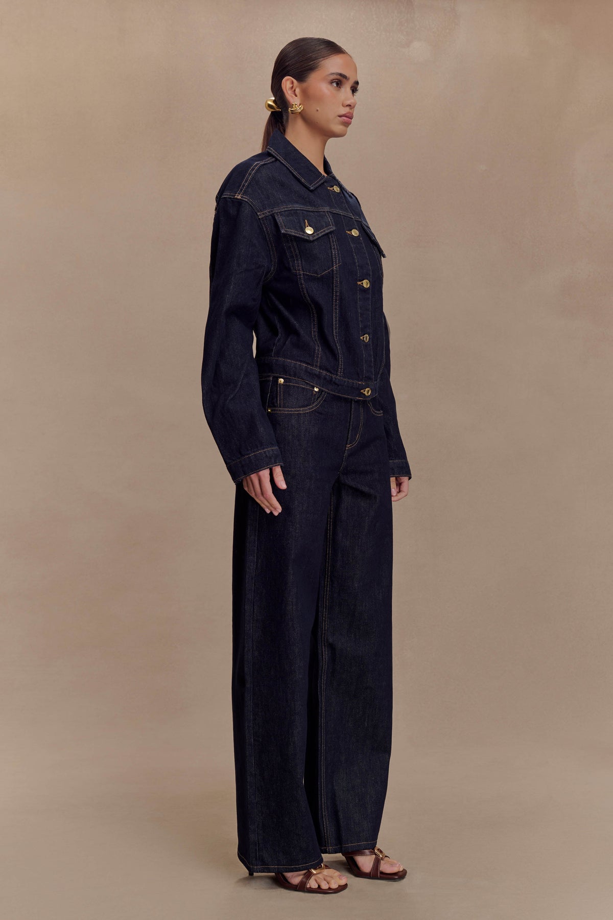 Cinched Denim Jacket - Washed Indigo Blue