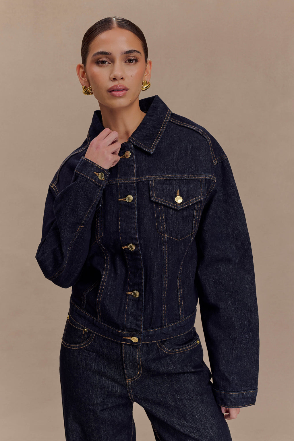 Cinched Denim Jacket - Washed Indigo Blue