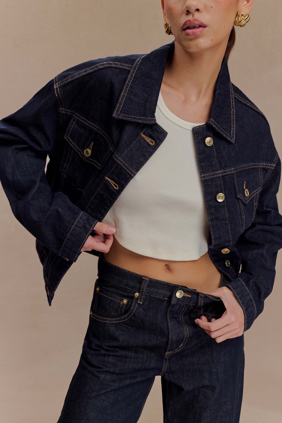 Cinched Denim Jacket - Washed Indigo Blue