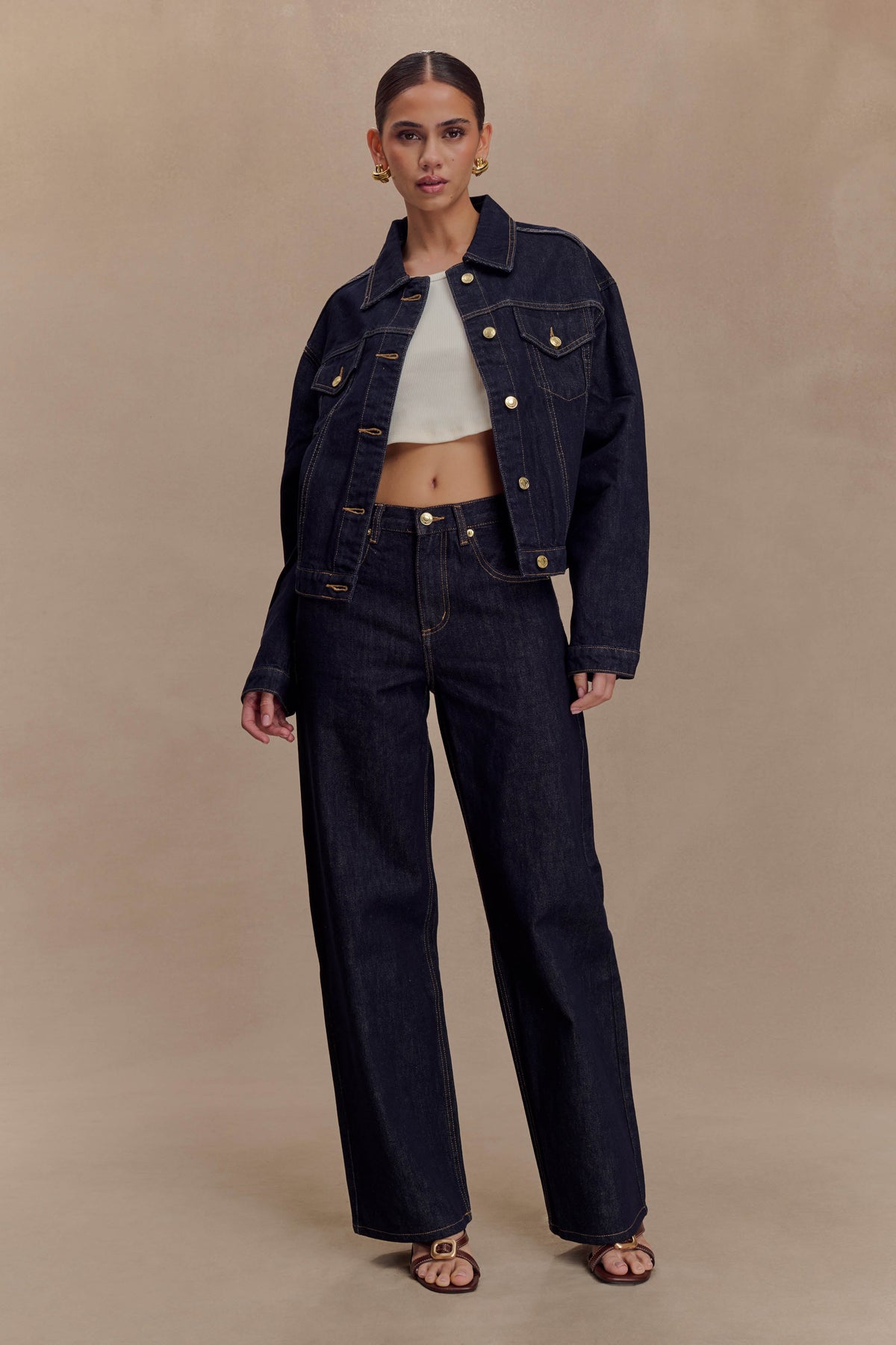 Cinched Denim Jacket - Washed Indigo Blue